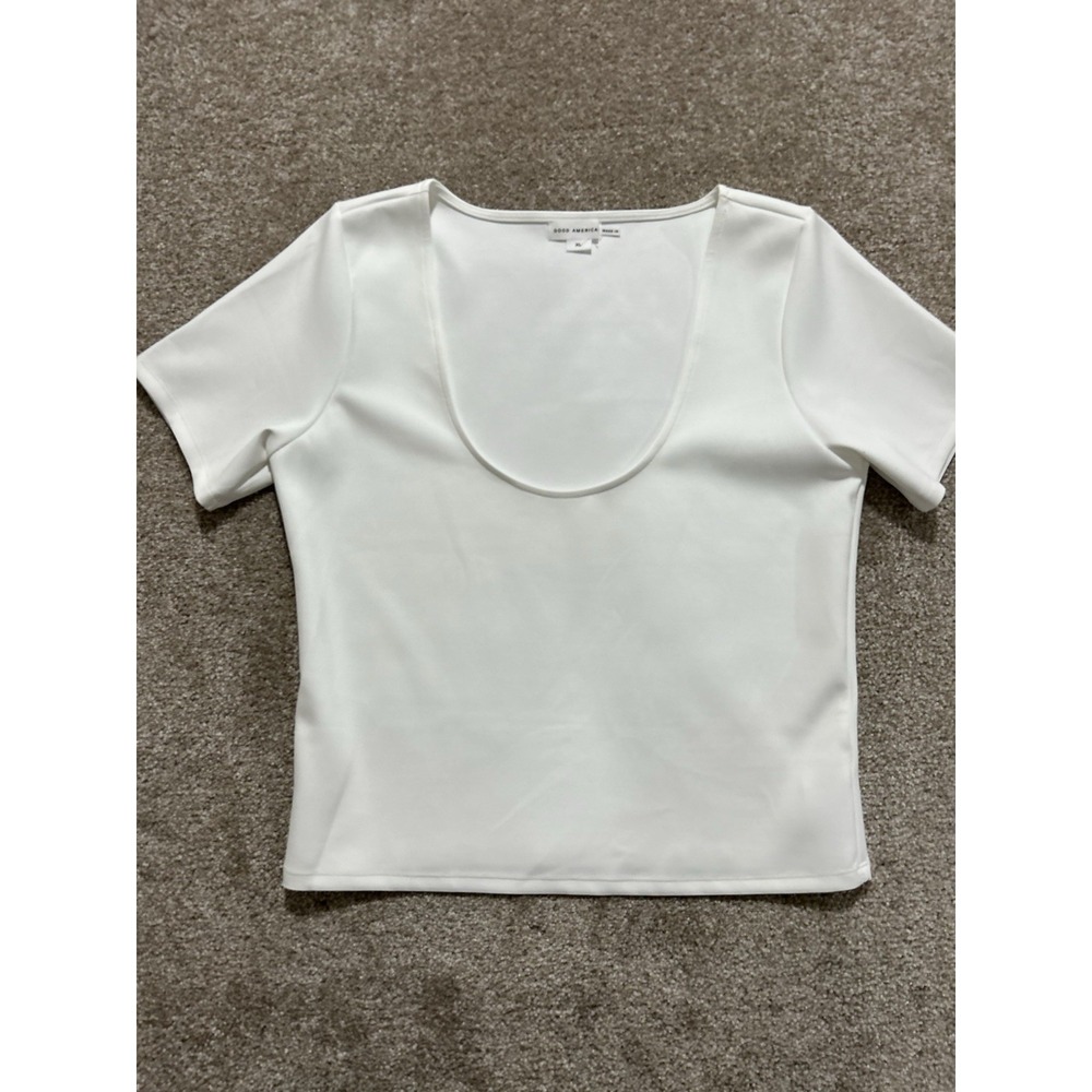 Good American Women's XL Scoop Neck White Crop Tee Sculpting